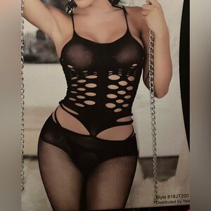 Black Mesh Cutout Bodysuit